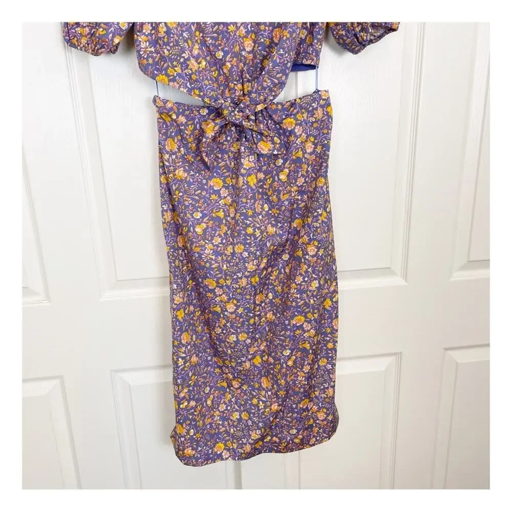 J. Crew Midnight Floral Cutout Midi Dress Puff Sleeve Cotton Poplin NWOT Sz 10